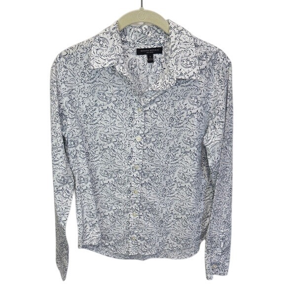 Banana Republic Soft Wash Button Down Shirt Paisley Print White Size S - Picture 1 of 4